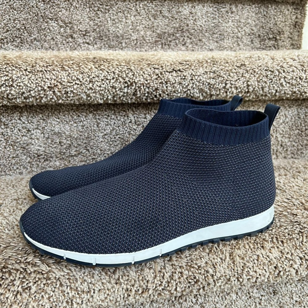 Jimmy Choo Men's  Blue Norway Metallic Stretch-Knit Slip-On Sneakers